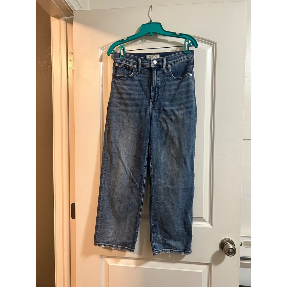 Madewell Slim Wide-Leg Crop Jeans Medium Wash High Rise Size 28 Raw Hem